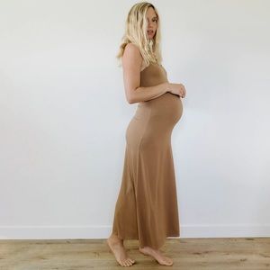 Storq Double Scoop Tank Maternity Maxi Dress in Cafe